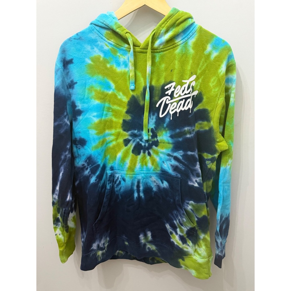 Zeds Dead Tie Dye Hoodie Green Blue Spray Can Graphic EDM Pullover Medium